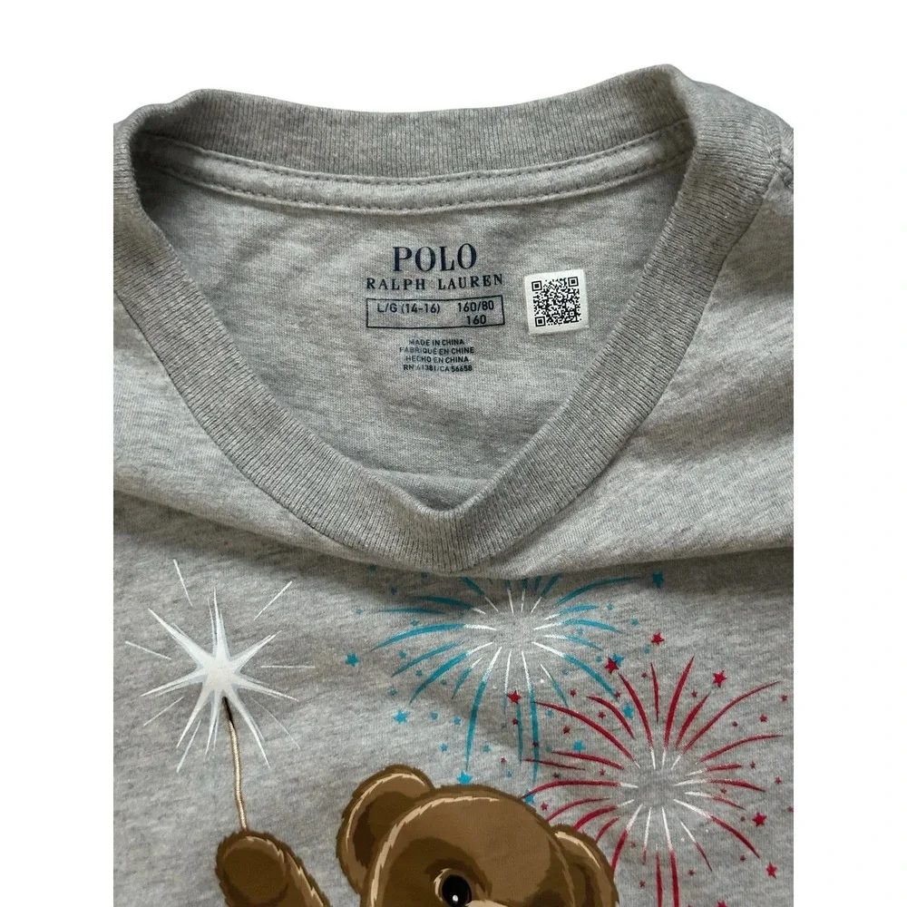 Ralph Lauren Polo Bear Holding‎ Sparkler Wearing Red White and Blue Shirt Kids L